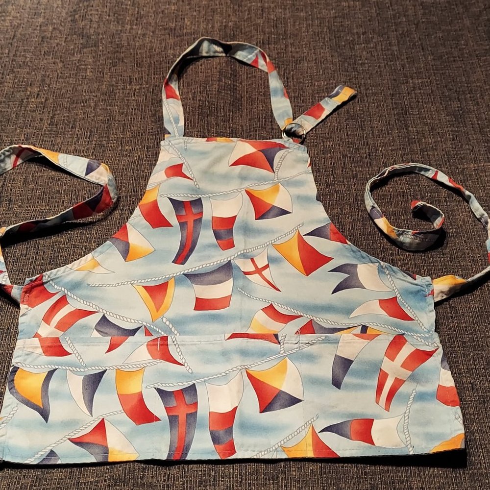 Kid's Nautical-Flags Art or Cooking Apron with 3 Pockets!